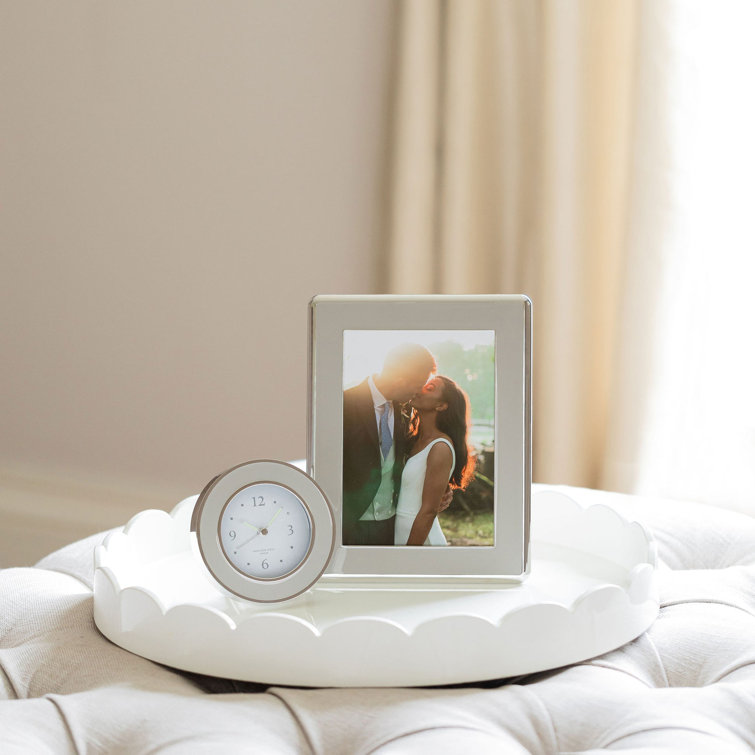 Elegant 5x7 Silver and White Enamel Tabletop Frame