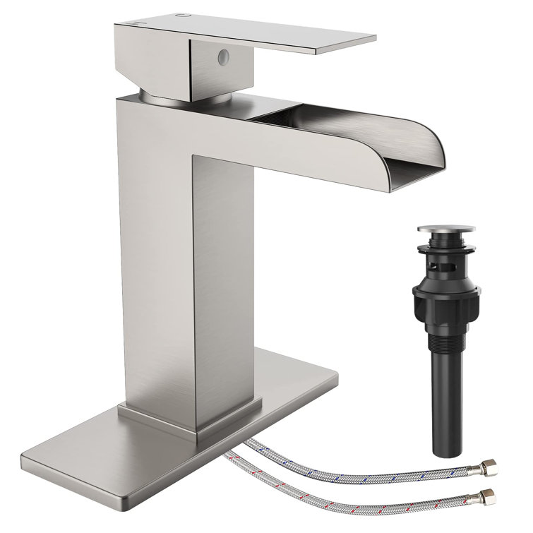 Brushed Nickel Single Handle Bathroom Faucet with Deck Plate