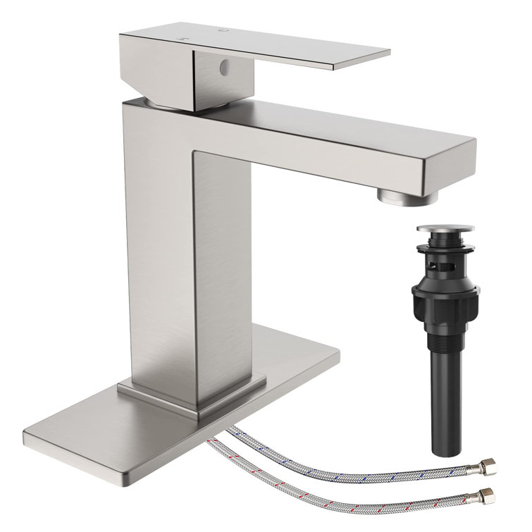 Brushed Nickel Single Handle Bathroom Faucet with Deck Plate