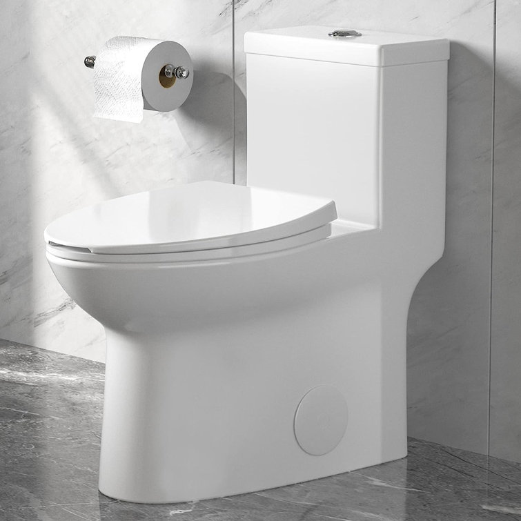White Ceramic Dual Flush Elongated One-Piece Toilet