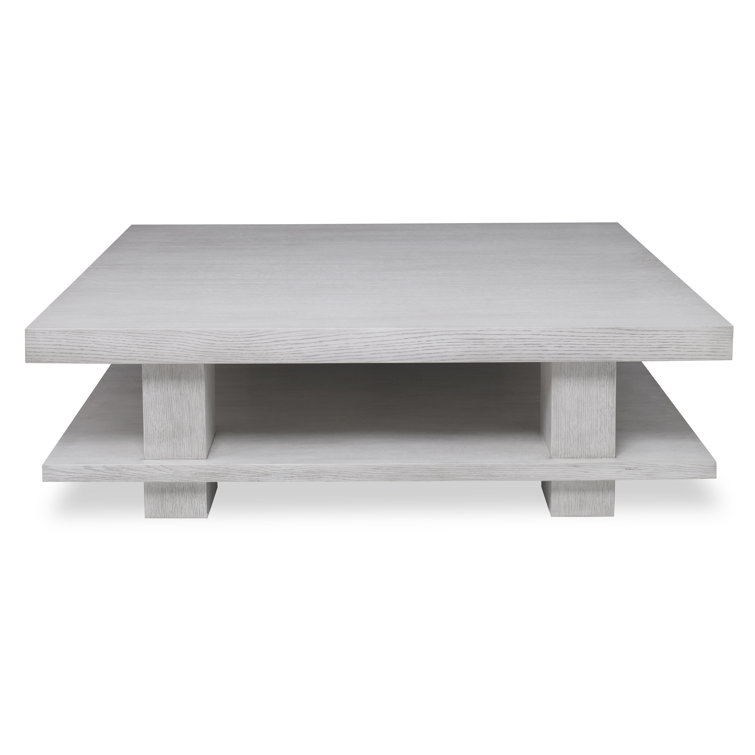 Weathered Ivory Square Oak Coffee Table with Shelf