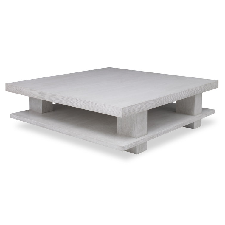 Weathered Ivory Square Oak Coffee Table with Shelf
