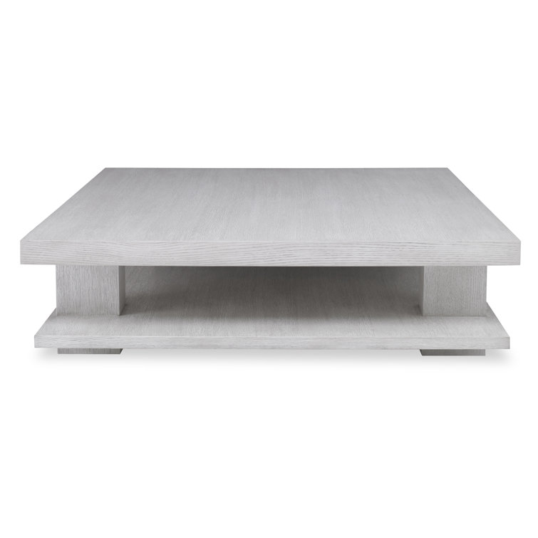 Weathered Ivory Square Oak Coffee Table with Shelf