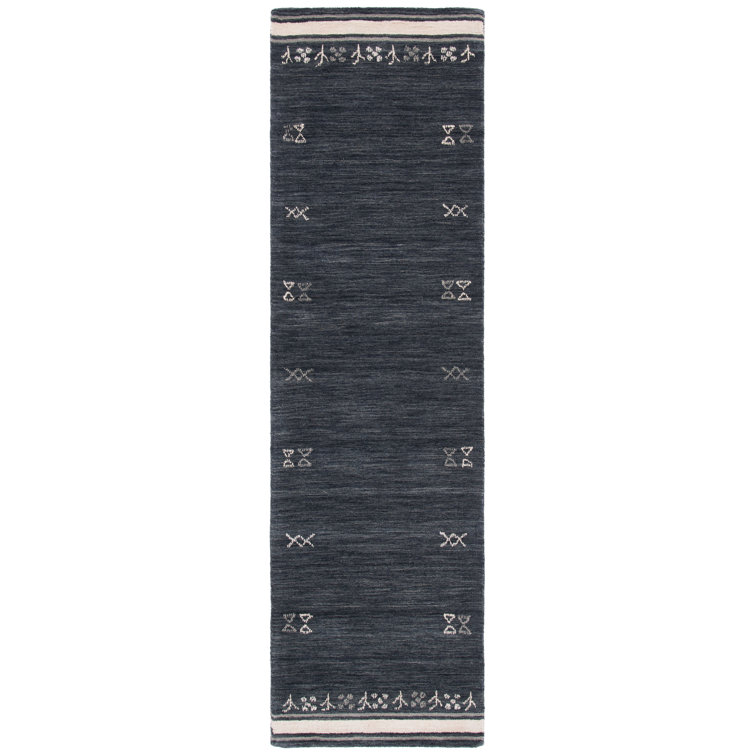 Gray Geometric Hand Loomed Wool Runner Rug