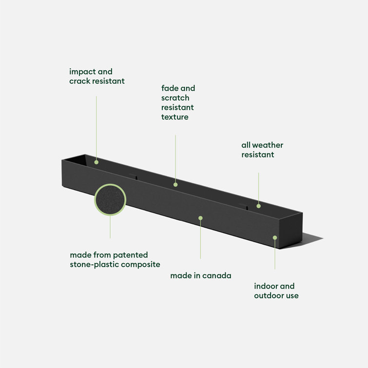 Geo Black Plastic-Stone Composite Trough Planter, 32''