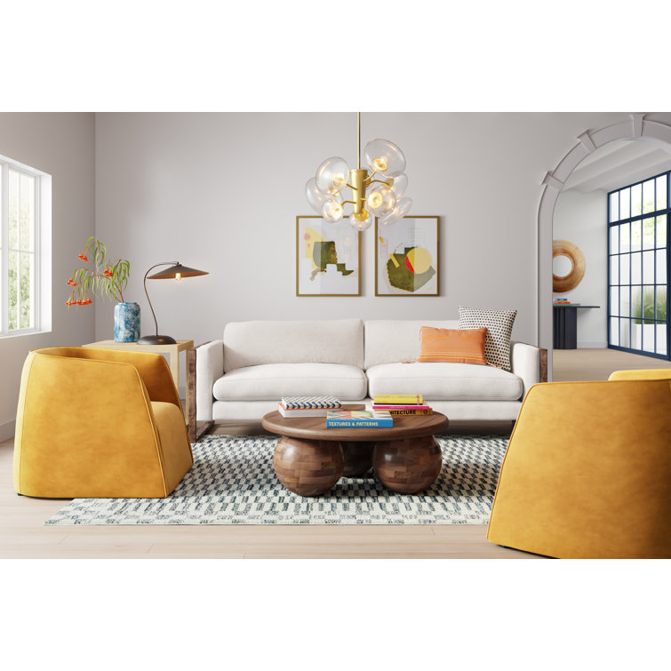 Thames Cream Linen & Distressed Natural Wood Track Arm Sofa