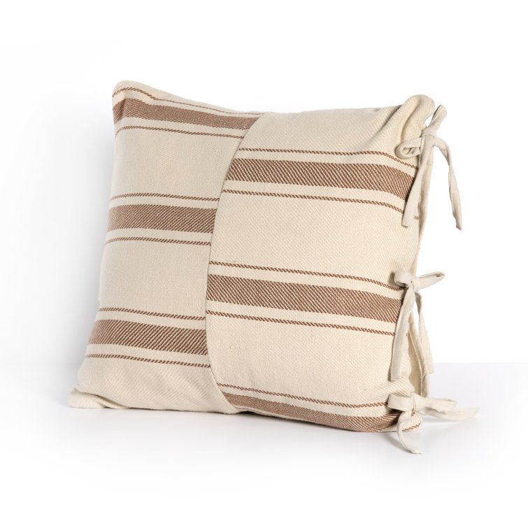 Square Beige and Brown Striped Outdoor Pillow