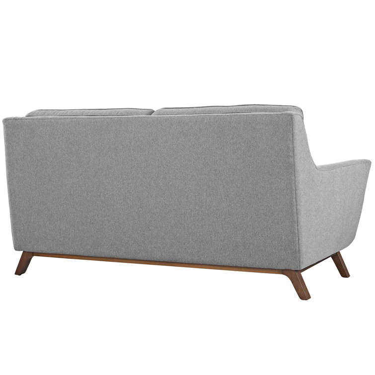 Expectation Gray Tufted Fabric Loveseat with Walnut Base