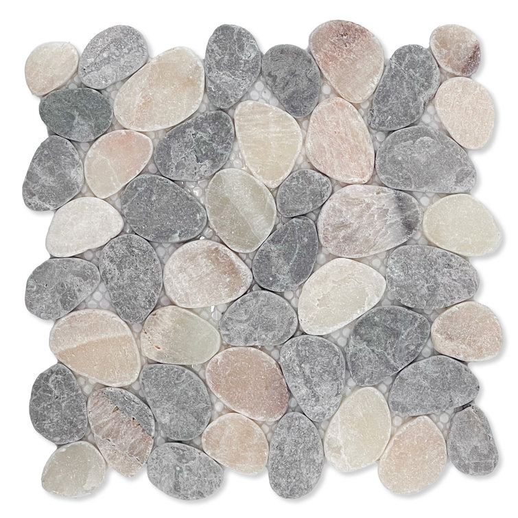 Ash Gray Quartz Mix Pebble Marble Mosaic Tile