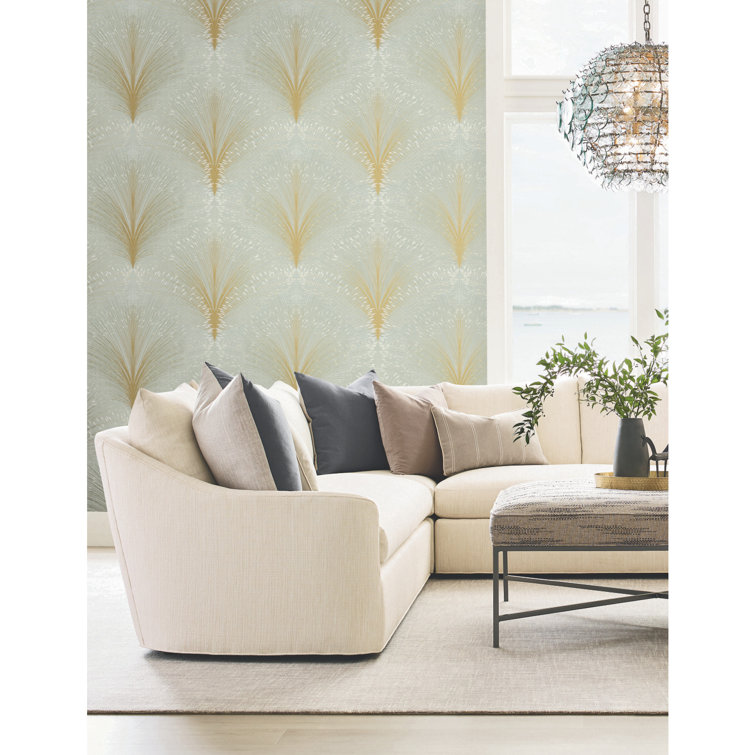 Sage Green and Gold Papyrus Plume Wallpaper Roll