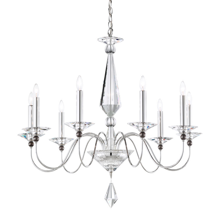 Elegant Optic Clear Crystal 9-Light Polished Silver Chandelier