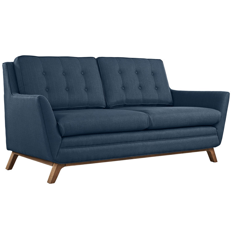 Azure Tufted Fabric Loveseat with Flared Arms