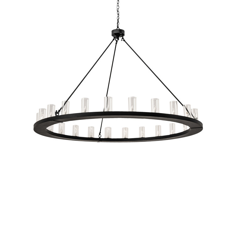 Loxley 72" Black Glass 24-Light Wagon Wheel Chandelier