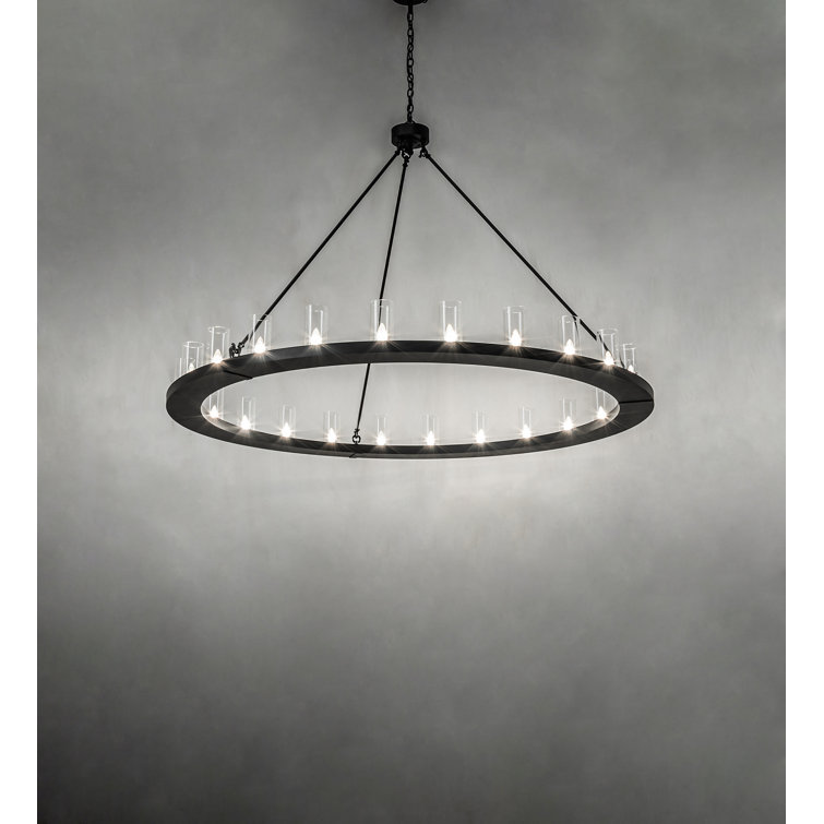 Loxley 72" Black Glass 24-Light Wagon Wheel Chandelier