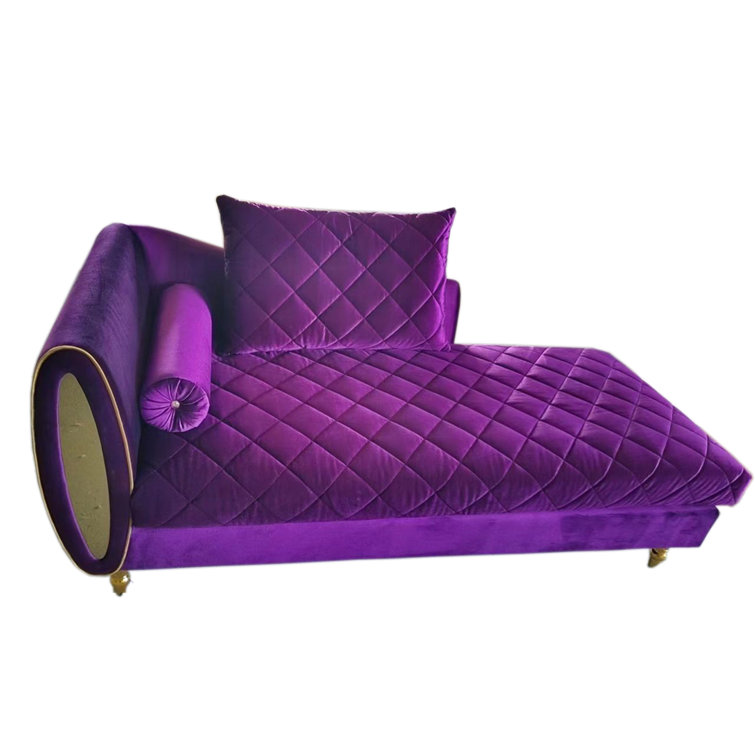 Luxurious Purple Velvet Chaise Lounge with Gold Metal Legs