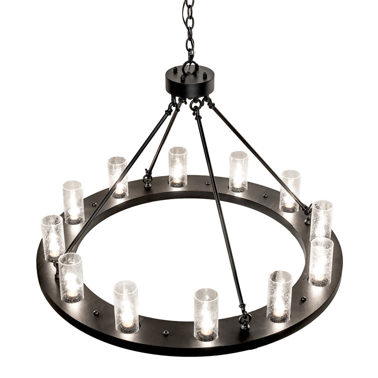Black 12-Light Chandelier with Clear Seeded Glass Shades