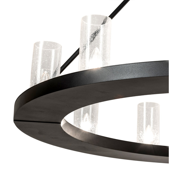 Black 12-Light Chandelier with Clear Seeded Glass Shades