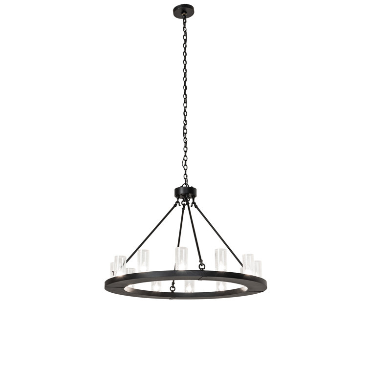 Black 12-Light Chandelier with Clear Seeded Glass Shades