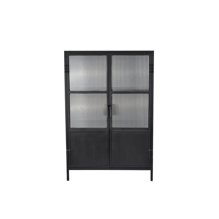 Black Iron and Glass Industrial Accent Cabinet