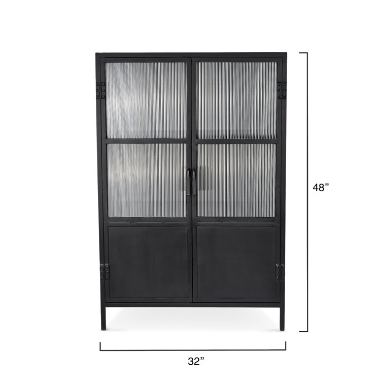 Black Iron and Glass Industrial Accent Cabinet