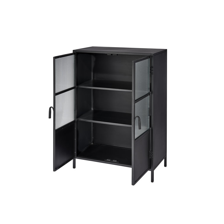 Black Iron and Glass Industrial Accent Cabinet