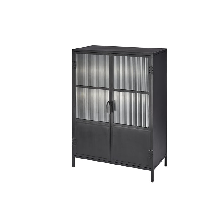 Black Iron and Glass Industrial Accent Cabinet