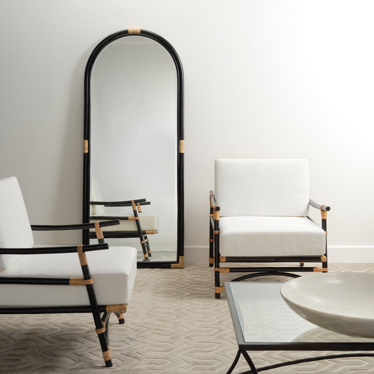 Matte Black Full Length Arched Rattan Floor Mirror