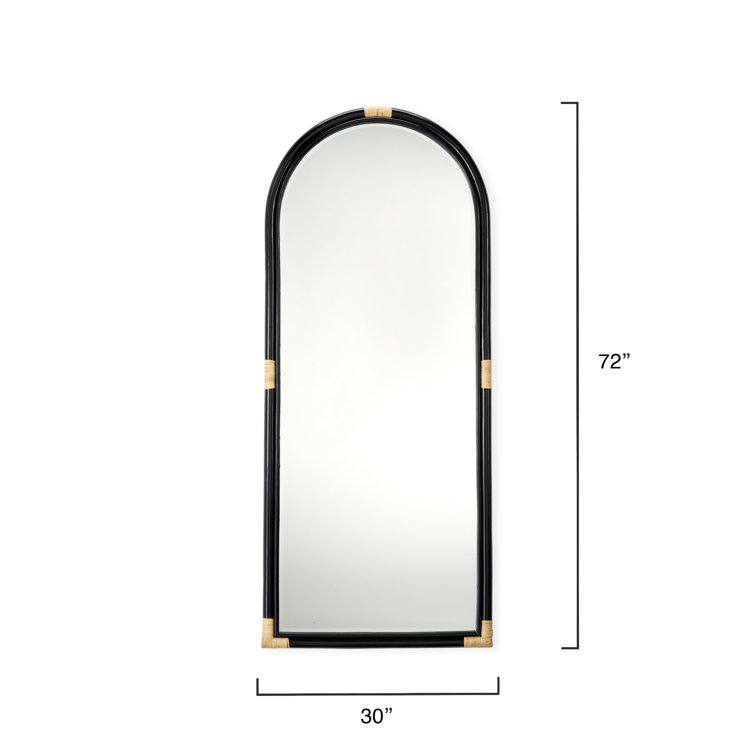 Matte Black Full Length Arched Rattan Floor Mirror