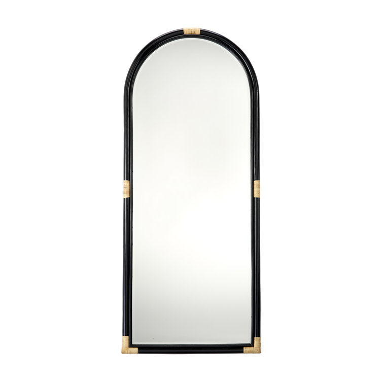 Matte Black Full Length Arched Rattan Floor Mirror