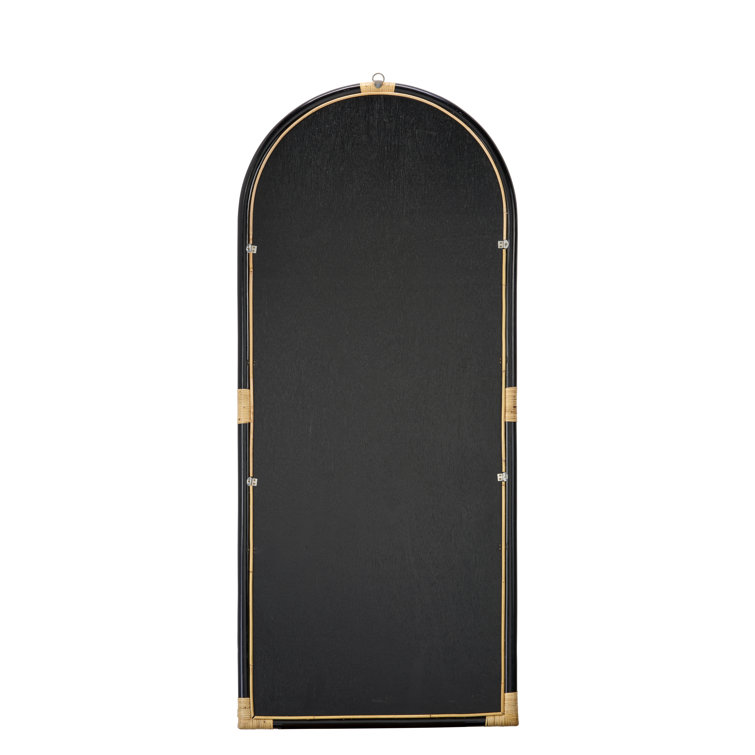 Matte Black Full Length Arched Rattan Floor Mirror
