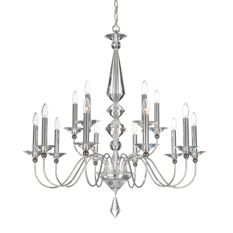Elegant Optic Clear Crystal 15-Light Polished Silver Chandelier