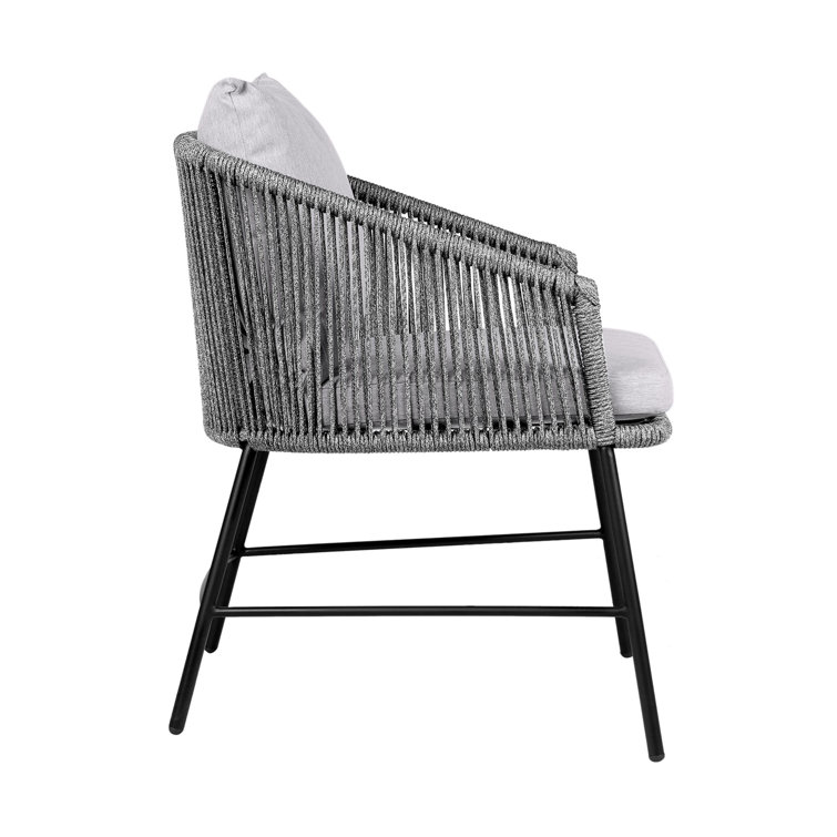 Margit Black Steel and Rope Dining Chair with Light Gray Cushions