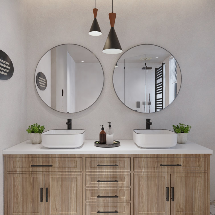 Ace 15'' White and Black Square Ceramic Vessel Sink