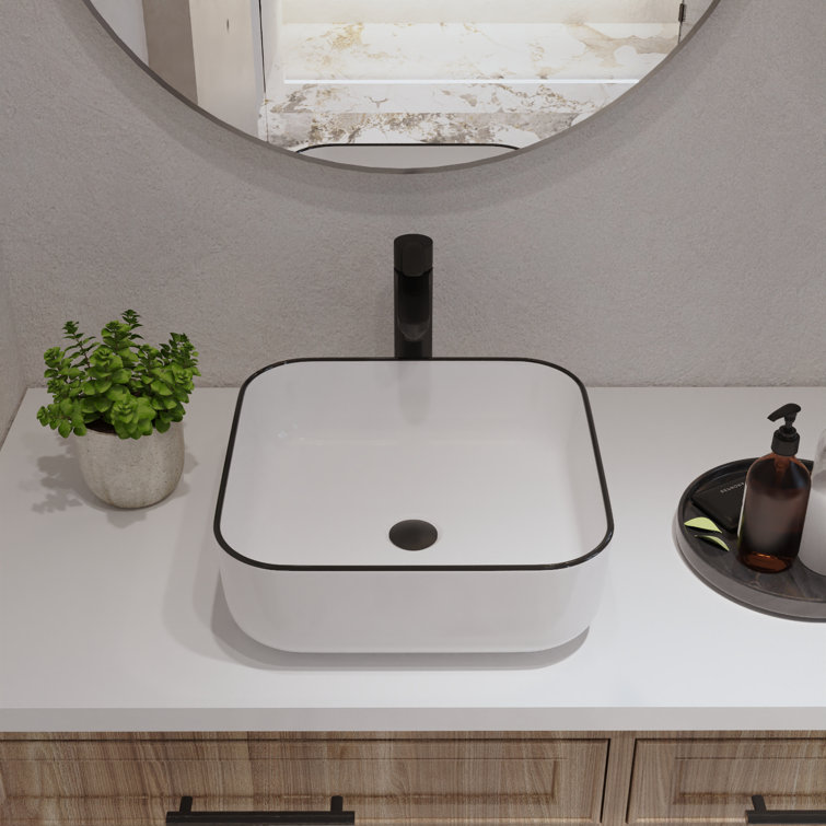 Ace 15'' White and Black Square Ceramic Vessel Sink