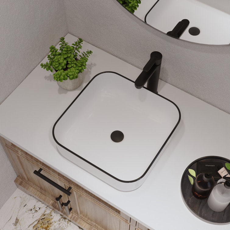 Ace 15'' White and Black Square Ceramic Vessel Sink