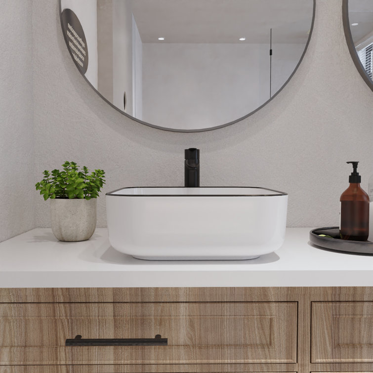 Ace 15'' White and Black Square Ceramic Vessel Sink