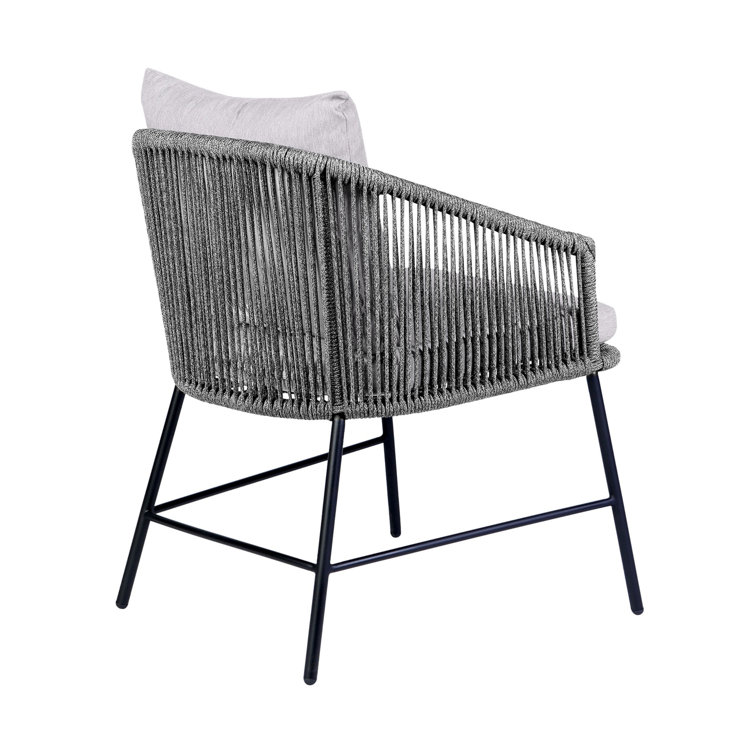 Margit Black Steel and Rope Dining Chair with Light Gray Cushions