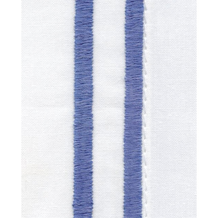 Twin White and Cornflower Blue Egyptian Cotton Embroidered Flat Sheet