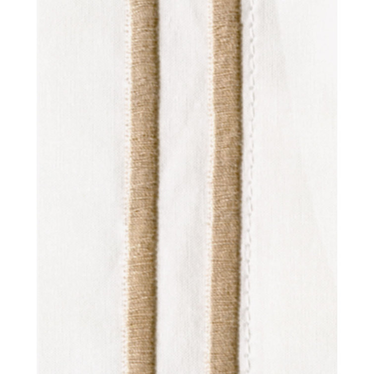 White and Taupe Embroidered Cotton Satin Standard Pillow Sham