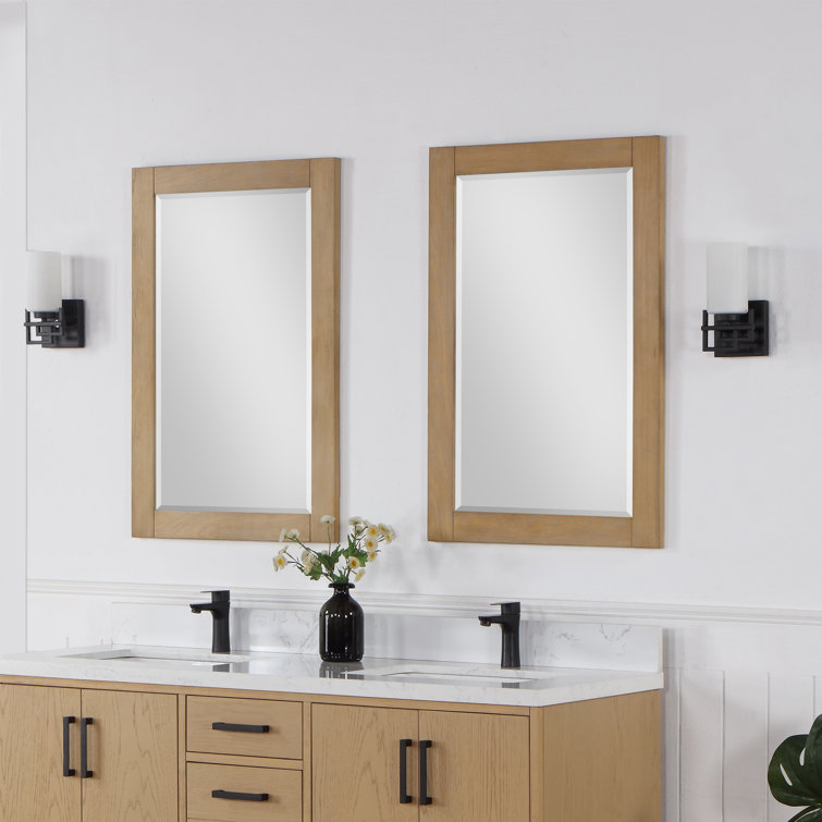 Ivy 36" x 24" Brown Pine Rectangular Bathroom Mirror