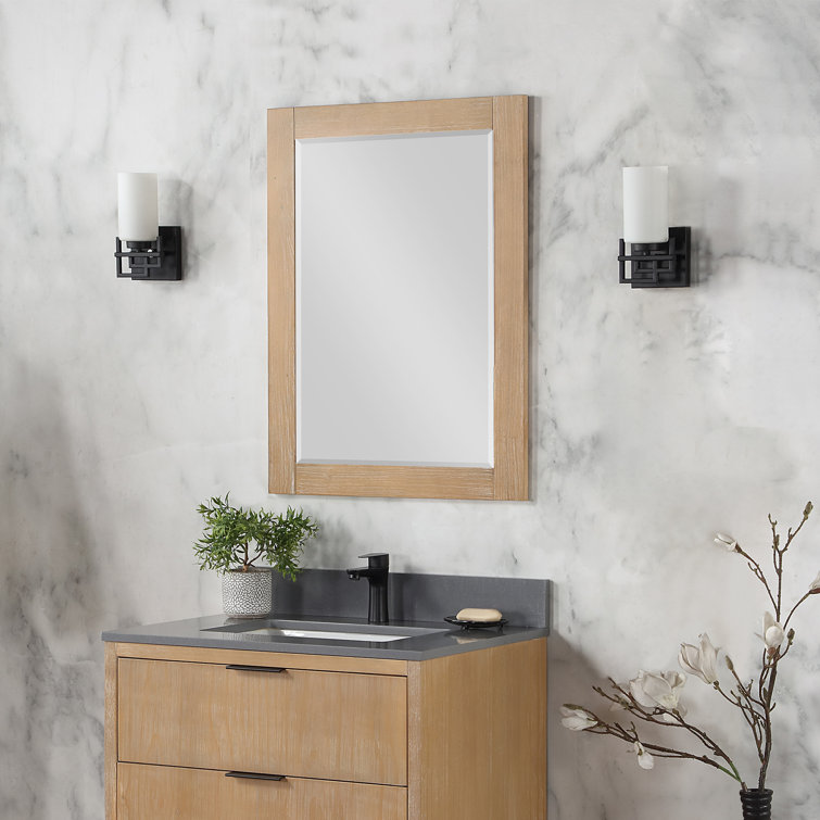 Ivy 36" x 24" Brown Pine Rectangular Bathroom Mirror