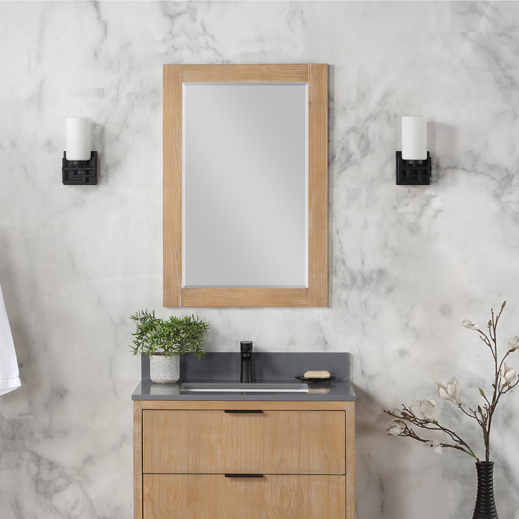 Ivy 36" x 24" Brown Pine Rectangular Bathroom Mirror