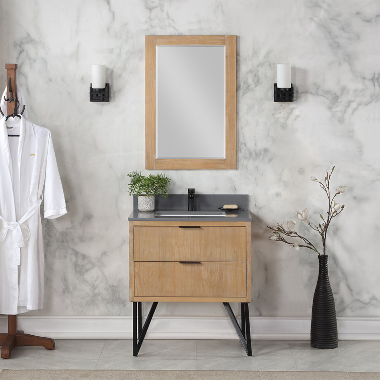 Ivy 36" x 24" Brown Pine Rectangular Bathroom Mirror