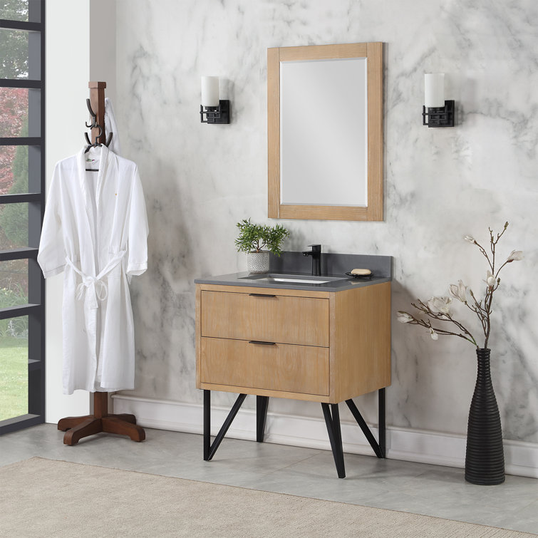 Ivy 36" x 24" Brown Pine Rectangular Bathroom Mirror