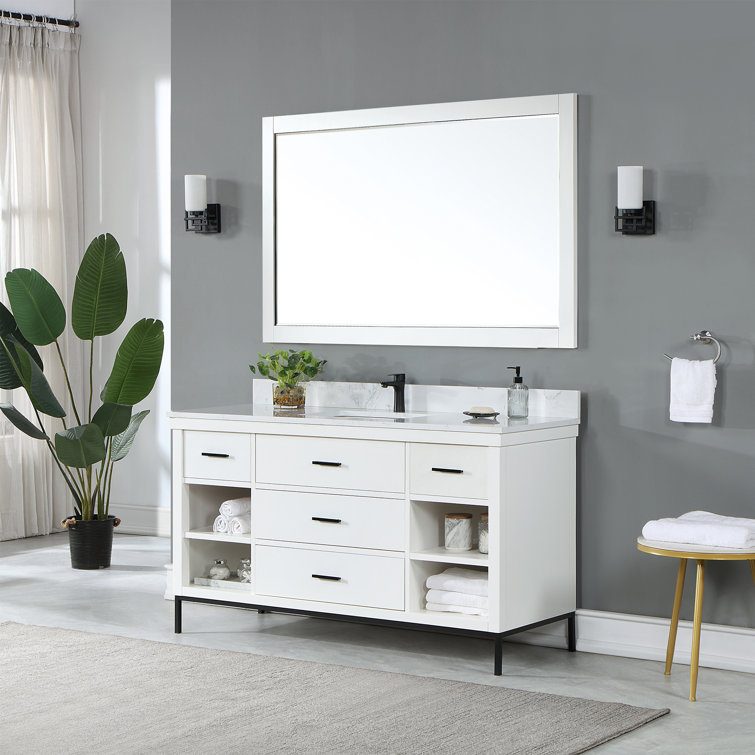 Maribella 36" Rectangular Wood Framed Bathroom Vanity Mirror in Silver
