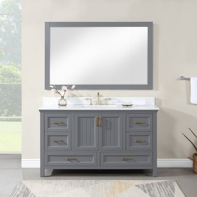 Ivy 24" Gray Wood Rectangular Bathroom Wall Mirror