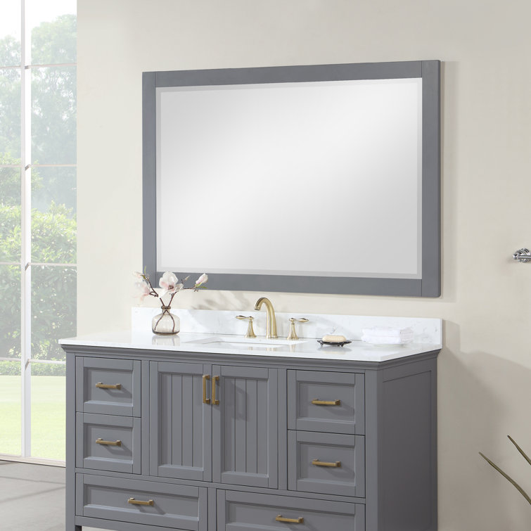 Elegant Ivy 48" Gray Wood Framed Rectangular Bathroom Mirror
