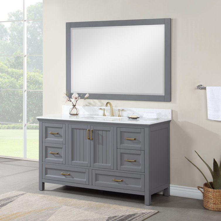 Ivy 24" Gray Wood Rectangular Bathroom Wall Mirror