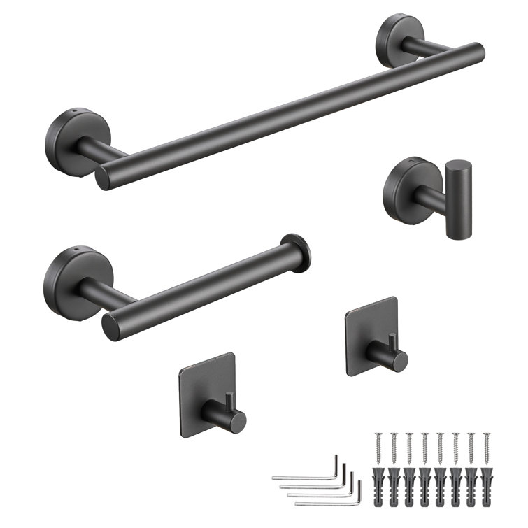 Gray Metal 5-Piece Bathroom Hardware Set with Towel Bar