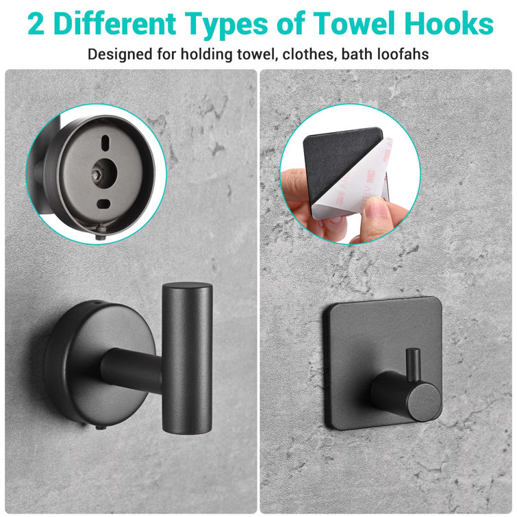 Gray Metal 5-Piece Bathroom Hardware Set with Towel Bar